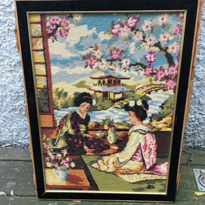 Vintage Handcrafted Oriental Needlepoint Art